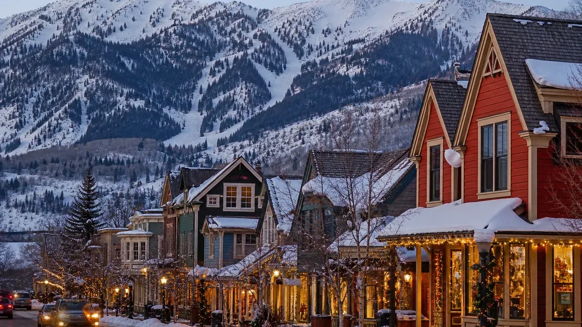 Snowy Mountain Towns winter road trip guide illustration