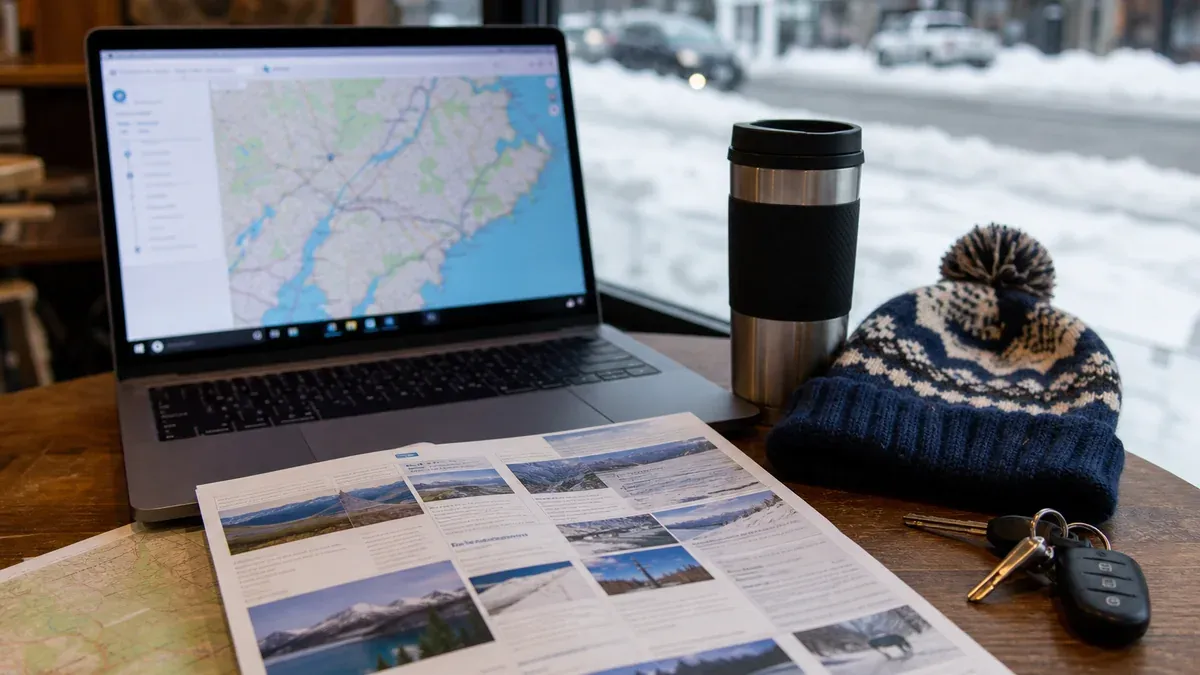 Trip Planning winter road trip guide illustration